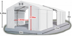 Skladový stan 8x15x3m střecha PVC 580g/m2 boky PVC 500g/m2 konstrukce POLÁRNÍ PLUS