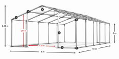 Skladový stan 4x10x2m strecha PVC 580g/m2 boky PVC 500g/m2 konštrukcia ZIMA