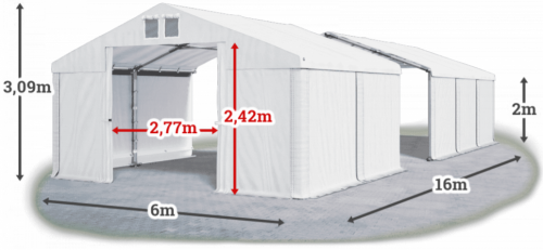 Skladový stan 6x16x2m střecha PVC 620g/m2 boky PVC 620g/m2 konstrukce ZIMA