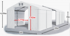 Skladový stan 6x28x3m strecha PVC 560g/m2 boky PVC 500g/m2 konštrukcie ZIMA PLUS