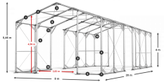 Skladový stan 8x20x4m střecha PVC 620g/m2 boky PVC 620g/m2 konstrukce POLÁRNÍ PLUS