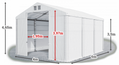 Skladový stan 4x6x3,5m střecha PVC 560g/m2 boky PVC 500g/m2 konstrukce ZIMA