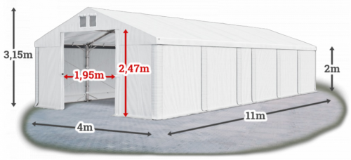Skladový stan 4x11x2m strecha PVC 580g/m2 boky PVC 500g/m2 konštrukcia POLÁRNA