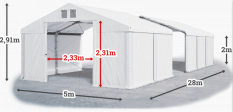 Skladový stan 5x28x2m strecha PVC 560g/m2 boky PVC 500g/m2 konštrukcie ZIMA PLUS