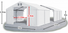 Skladový stan 5x22x2m strecha PVC 560g/m2 boky PVC 500g/m2 konštrukcia POLÁRNA PLUS
