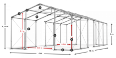 Skladový stan celoroční 4x16x3m nehořlavá plachta PVC 600g/m2 konstrukce ZIMA PLUS