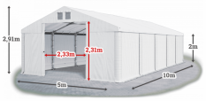Skladový stan 5x10x2m střecha PVC 560g/m2 boky PVC 500g/m2 konstrukce ZIMA