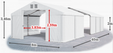 Skladový stan 8x40x2m střecha PVC 560g/m2 boky PVC 500g/m2 konstrukce ZIMA PLUS