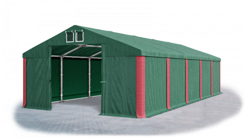Garážový stan 4x6x2m střecha PVC 560g/m2 boky PVC 500g/m2 konstrukce ZIMA - Barva střešní plachty: Zelená, Barva boční plachty: Zelená, Barva svislých pruhů: Červená