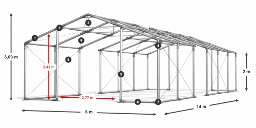 Skladový stan 6x14x2m strecha PVC 580g/m2 boky PVC 500g/m2 konštrukcie ZIMA PLUS