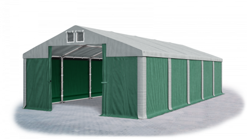 Garážový stan 5x6x3m střecha PVC 560g/m2 boky PVC 500g/m2 konstrukce ZIMA - Barva střešní plachty: Šedá, Barva boční plachty: Zelená, Barva svislých pruhů: Šedá