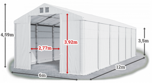 Skladový stan 6x12x3,5m střecha PVC 560g/m2 boky PVC 500g/m2 konstrukce ZIMA