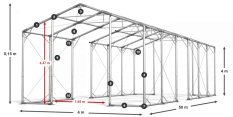 Skladový stan 4x50x4m střecha PVC 580g/m2 boky PVC 500g/m2 konstrukce POLÁRNÍ