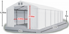 Skladový stan 8x12x3m strecha PVC 620g/m2 boky PVC 620g/m2 konštrukcia ZIMA