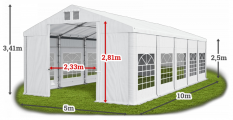 Párty stan 5x10x2,5m střecha PVC 560g/m2 boky PVC 500g/m2 konstrukce ZIMA