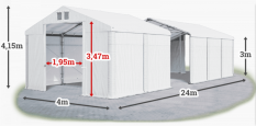 Skladový stan 4x24x3m strecha PVC 560g/m2 boky PVC 500g/m2 konštrukcie ZIMA PLUS