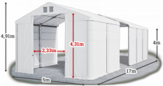 Skladový stan 5x17x4m strecha PVC 580g/m2 boky PVC 500g/m2 konštrukcia ZIMA