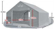 Skladová hala 9x8x3m střecha boky PVC 720 g/m2 konstrukce ARKTICKÁ