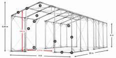 Skladový stan 6x30x4m střecha PVC 580g/m2 boky PVC 500g/m2 konstrukce POLÁRNÍ