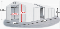 Skladový stan 4x28x2,5m střecha PVC 620g/m2 boky PVC 620g/m2 konstrukce ZIMA PLUS