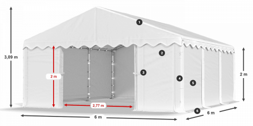 Skladový stan 6x6x2m strecha PE 240g/m2 boky PE 240g/m2 konštrukcia LETO