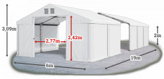 Skladový stan 6x19x2m střecha PVC 580g/m2 boky PVC 500g/m2 konstrukce ZIMA PLUS
