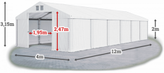 Skladový stan 4x12x2m střecha PVC 620g/m2 boky PVC 620g/m2 konstrukce ZIMA