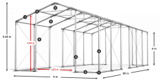 Párty stan 8x60x4m strecha PVC 580g/m2 boky PVC 500g/m2 konštrukcia ZIMA PLUS