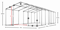 Skladový stan 6x14x2,5m střecha PVC 580g/m2 boky PVC 500g/m2 konstrukce ZIMA