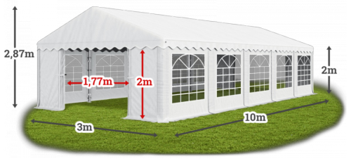 Párty stan 3x10x2m střecha PE 240g/m2 boky PE 240g/m2 konstrukce LÉTO - Barva střešní plachty: Bílá, Barva boční plachty: Bílá, Barva svislých pruhů: Ekru Párty stan 3x10x2m střecha PE 240g/m2 boky PE 240g/m2 konstrukce LÉTO - Barva střešní plachty: Bílá, Barva boční plachty: Bílá, Barva svislých pruhů: Ekru
