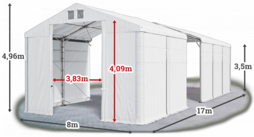 Skladový stan 8x17x3,5m střecha PVC 580g/m2 boky PVC 500g/m2 konstrukce POLÁRNÍ