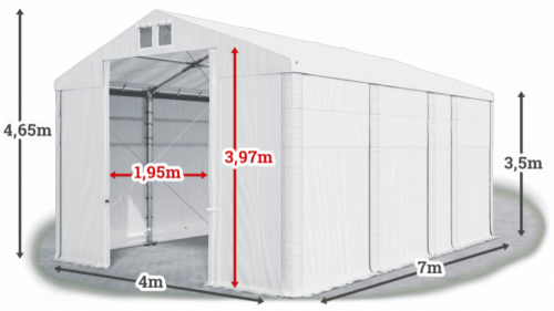Skladový stan 4x7x3,5m střecha PVC 580g/m2 boky PVC 500g/m2 konstrukce ZIMA PLUS