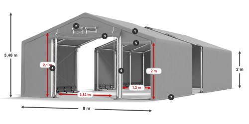 Skladový stan celoroční 8x80x2m nehořlavá plachta PVC 600g/m2 konstrukce ZIMA PLUS