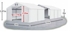Skladový stan 3x20x2m střecha PVC 560g/m2 boky PVC 500g/m2 konstrukce LÉTO