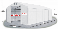 Skladový stan 4x9x3m strecha PVC 580g/m2 boky PVC 500g/m2 konštrukcie ZIMA PLUS