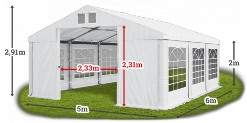 Párty stan 5x6x2m střecha PVC 560g/m2 boky PVC 500g/m2 konstrukce ZIMA