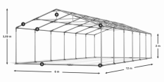 Párty stan 6x12x2m strecha PVC 620g/m2 boky PVC 620g/m2 konštrukcia LÉTO PLUS