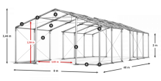 Párty stan 8x40x2m střecha PVC 620g/m2 boky PVC 620g/m2 konstrukce ZIMA PLUS