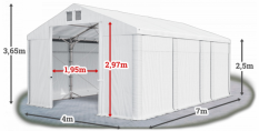 Skladový stan 4x7x2,5m střecha PVC 580g/m2 boky PVC 500g/m2 konstrukce POLÁRNÍ PLUS