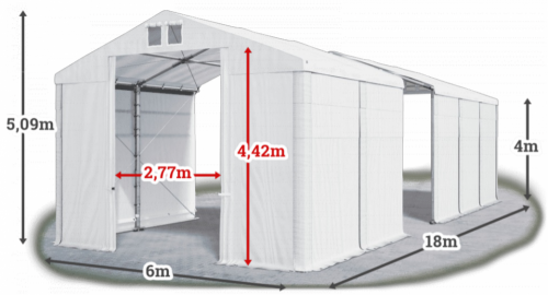 Skladový stan 6x18x4m střecha PVC 560g/m2 boky PVC 500g/m2 konstrukce ZIMA PLUS