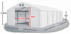 Skladový stan 8x10x2m strecha PVC 560g/m2 boky PVC 500g/m2 konštrukcia ZIMA
