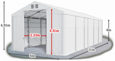 Skladový stan 5x11x4m střecha PVC 580g/m2 boky PVC 500g/m2 konstrukce POLÁRNÍ PLUS