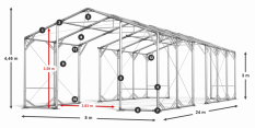 Skladový stan 8x24x3m střecha PVC 620g/m2 boky PVC 620g/m2 konstrukce POLÁRNÍ PLUS