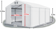 Garážový stan 4x6x2,5m střecha PVC 560g/m2 boky PVC 500g/m2 konstrukce ZIMA