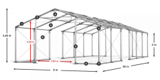 Párty stan 8x50x2m střecha PVC 620g/m2 boky PVC 620g/m2 konstrukce ZIMA PLUS