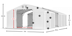 Skladový stan 8x50x2m střecha PVC 620g/m2 boky PVC 620g/m2 konstrukce POLÁRNÍ PLUS