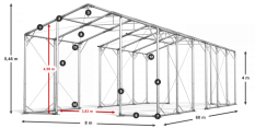Skladový stan 8x60x4m střecha PVC 560g/m2 boky PVC 500g/m2 konstrukce POLÁRNÍ