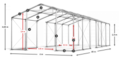 Skladový stan celoroční 4x40x2,5m nehořlavá plachta PVC 600g/m2 konstrukce ZIMA PLUS
