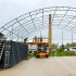 Prístrešok na kontajnery 18x12m s dvojitým priehradovým rámom bez prednej a zadnej steny