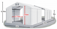 Skladový stan 6x18x3m střecha PVC 560g/m2 boky PVC 500g/m2 konstrukce ZIMA